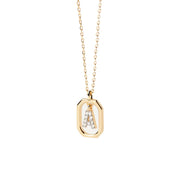 An initial A pendant necklace featuring a polished letter “A” charm on a delicate chain, offering a personalized and elegant jewelry piece.